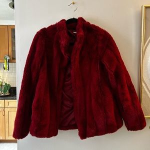 Carmin red faux fur coat